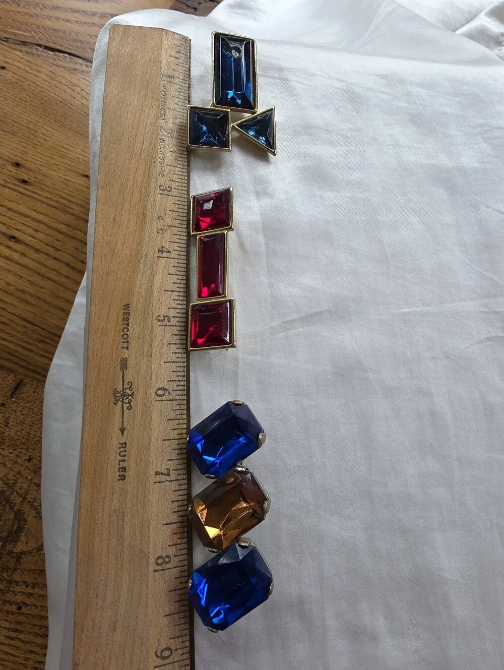 💎3 Vintage Multicolor Crystal Statement Brooches - Blue, Red, Blue/Amber
